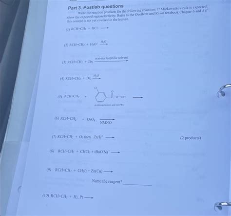 Solved Part 3 Postlab Questions Write The Reaction Products Chegg