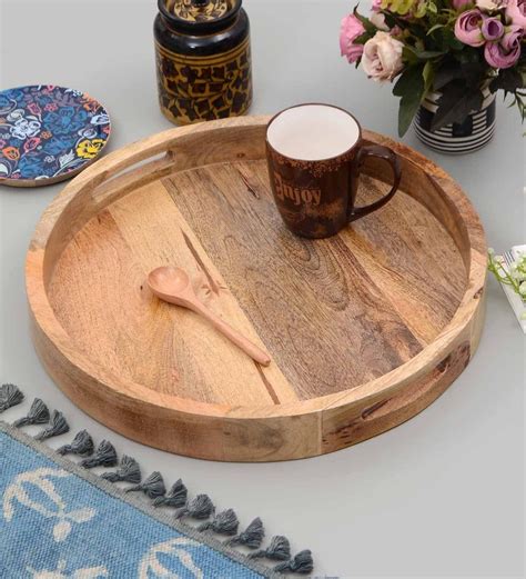 Buy Mango Wood Round Serving Tray By Natural Furnish Online Serving