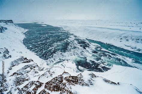 Gullfoss waterfall view and winter Lanscape picture in the winter ...