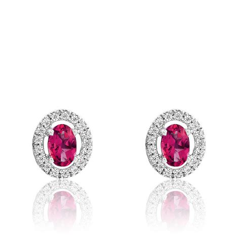 Boucles D Oreilles Rubis Or Blanc Diamants Rosatella