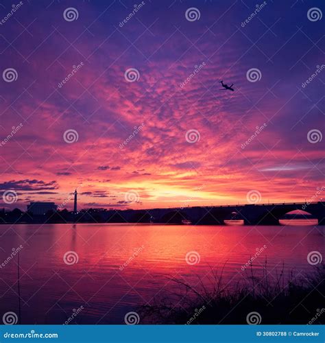 Sunrise Over the Potomac River in Washington DC. Stock Photo - Image of