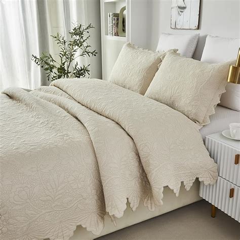 Amazon Brandream Beige Quilt Set Twin Size Cotton Matelasse