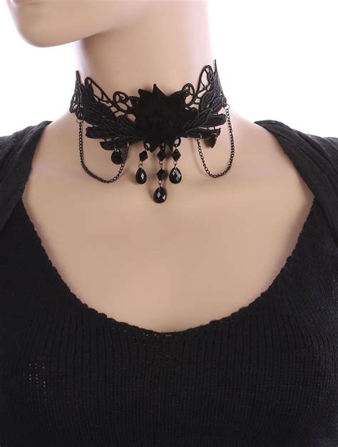 Gothic Crocheted Chain Beads Choker Black Gothic Black Crocheted