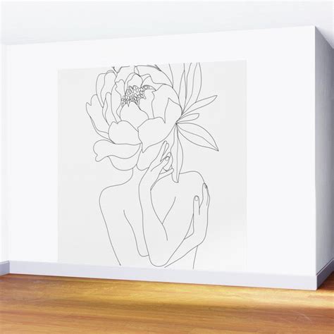 Minimal Line Art Woman Flower Head Wall Mural By Nadja Art Line Art