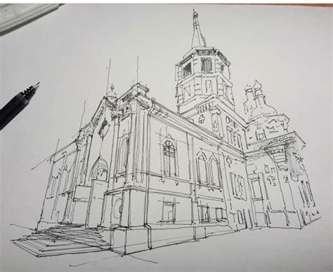 architectural drawing   church   steeple elegant