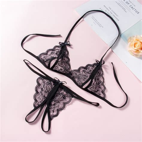 Ecmln Women S Charm Sexy Lingerie Lace Transparent Bikini Open Crotch