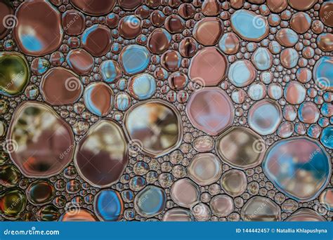 Macro Bubbles Abstract Background Glass Surface With Rain Drops Stock