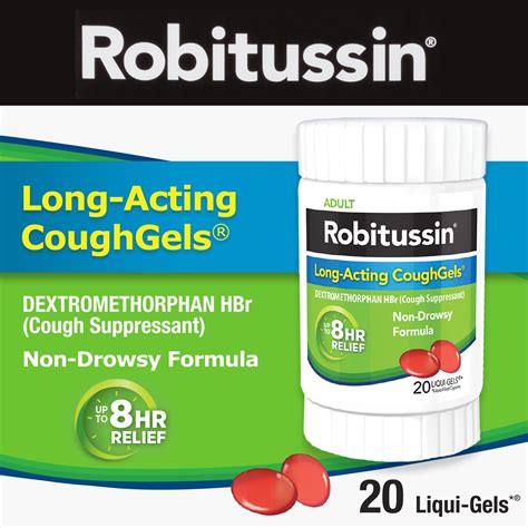 Robitussin Long Acting Coughgels Cough Suppressant For Adults 20 Liqui Gels