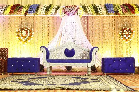 Wedding Stage Decoration with Artificial Flowers Stock Image - Image of ...