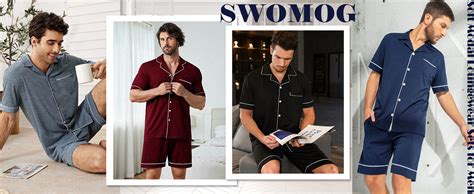 SWOMOG Mens Pajama Set Short Sleeve 2 PCS Sleepwear Button Down Soft