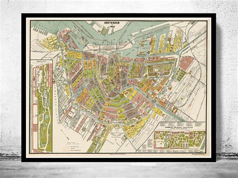 Old Vintage Map Of Amsterdam Netherlands 1882 Antique Map Vintage