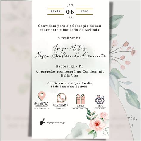 Convite De Casamento Virtual Interativo Animado Aquarela Ros