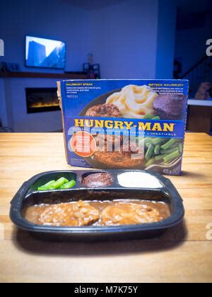 A Swanson Hungry-Man salisbury steak TV dinner (frozen dinner Stock ...