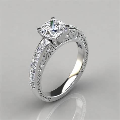 Knife Edge Pave Cushion Cut Moissanite Engagement Ring