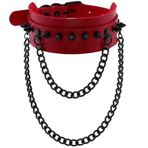 Sandritas Erotik Halsband Halsband Mit Nieten Und Ketten Rot Schwarz