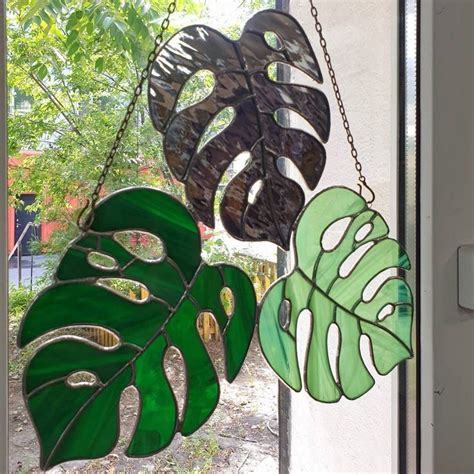 Stained Glass Panel Monstera Panel Window Decor Etsy In 2021 Stained Glass Panel Stained