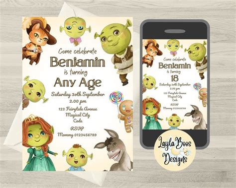 Shrek Birthday Invitation Shrek Printable Invitation Shrek Mobile