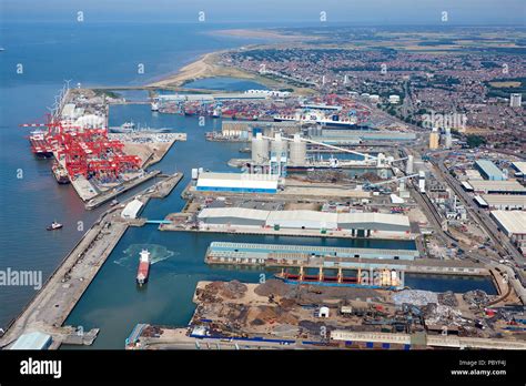 An aerial view of Peel Port, Seaforth Docks, Liverpool, Merseyside ...