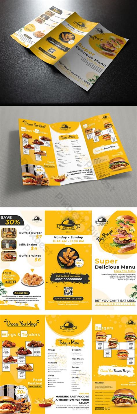 Printready Food Manu Tri Fold Brochure Design Template Psd Free