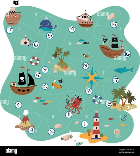 Mapa Del Tesoro De Los Ni Os Juego Isla De Palmeras Volc N Y Barcos