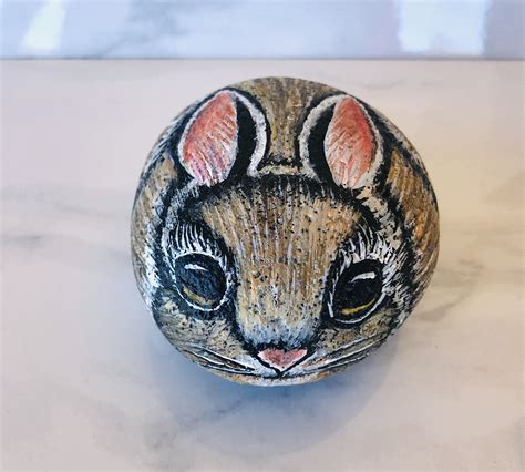 Rabbit Rock Painted Stone Brown Bunny Cottontail Etsy In 2020