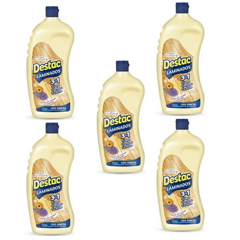 Destac Laminados Uso Direto 3 Em 1 Limpa Piso Kit 05 Frascos 750ml Na