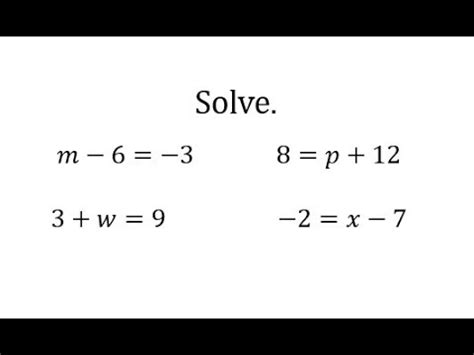 Solving One Step Addition And Subtraction