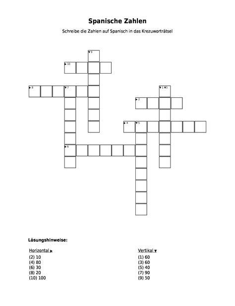 Spanische Zahlen Kreuzwortr Tsel Link Und Materialsammlung F R