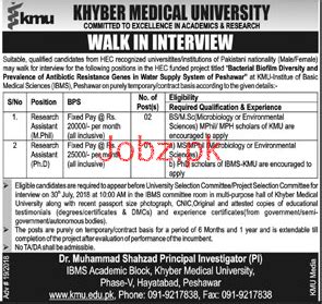 Khyber Medical University KMU Research Associates Jobs 2023 Job