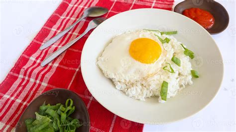 Fried Egg Rice Breakfast Fried Egg Sunny Side Rice On A Plate