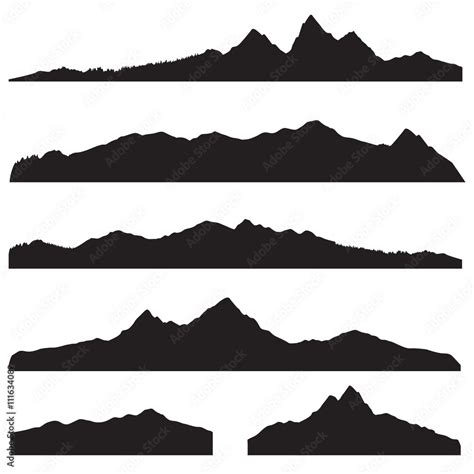 Mountains landscape silhouette set. High mountain skyline border Stock ...