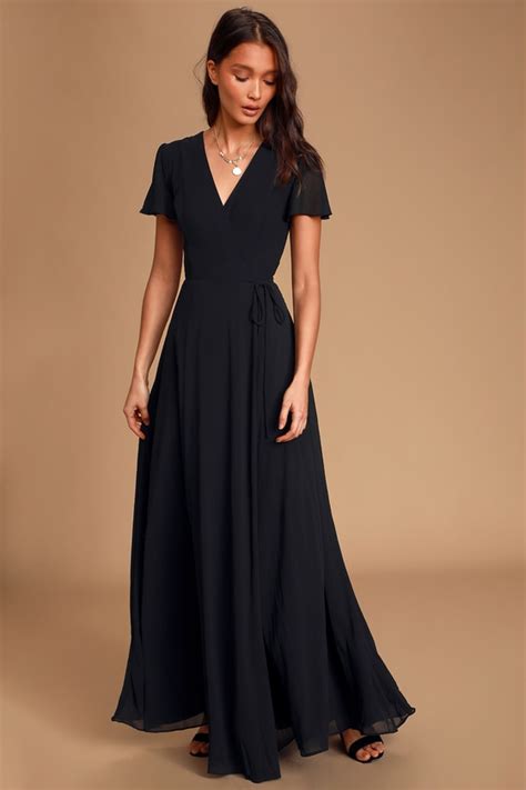 Lovely Black Dress Maxi Dress Wrap Dress Formal Dress Lulus