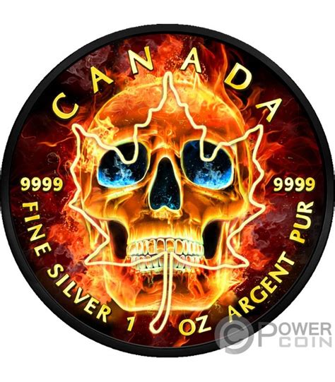 BURNING SKULL Maple Leaf Ruthenium 1 Oz Monnaie Argent 5 Canada 2018