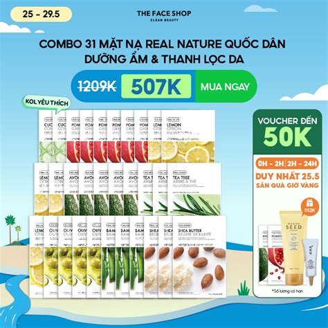 DUY NHẤT 25 5 VOUCHER 50K Combo 31 Mặt Nạ Real Nature THE FACE SHOP