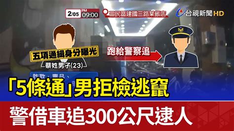 「5條通」男拒檢逃竄 警借車追300公尺逮人 Youtube