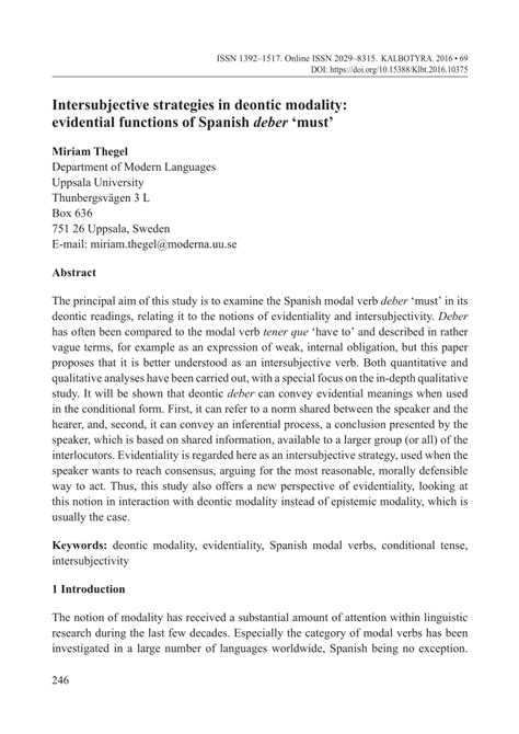 (PDF) Intersubjective strategies in deontic modality: evidential functions of Spanish deber ‘must’