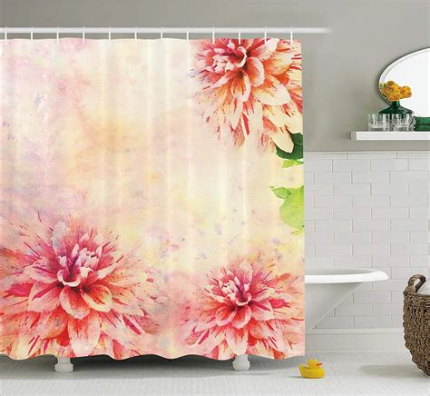 Dahlia Flower Decor Shower Curtain Stain Vintage Dahlia Roots Herbs