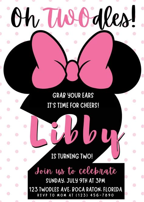 Oh Twodles Minnie Mouse Birthday Invitation Etsy