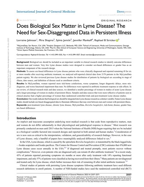 Pdf Does Biological Sex Matter In Lyme Disease The Need For Sex