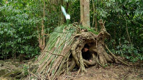 Build A Secret Survival Shelter Inside A Strange Fallen Tree Egg