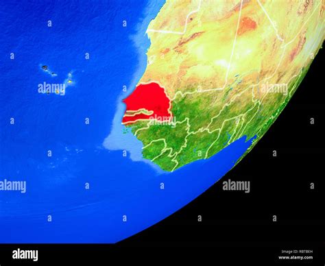 Senegal On Planet Earth With Country Borders And Highly Detailed Planet