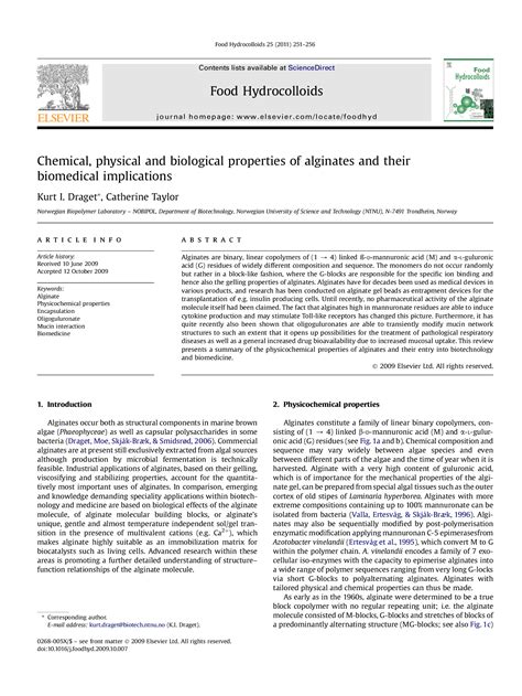 Pdf Chemical Physical And Biological Properties Of Alginates And