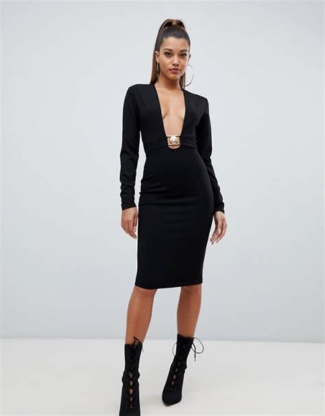 Prettylittlething Bodycon Midi Dress Sexy Black Dresses Popsugar Fashion Photo 9