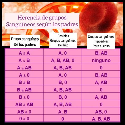 Herencia de grupos sanguíneos según la combinación de los grupos