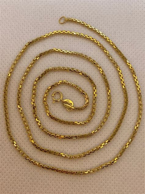 K Solid Yellow Gold Box Chain Necklace Inches Mm Etsy