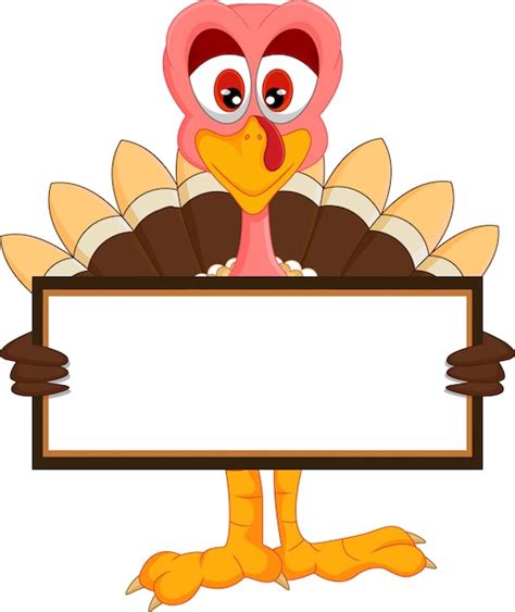 Premium Vector Cute Turkey Cartoon With Blank Sign