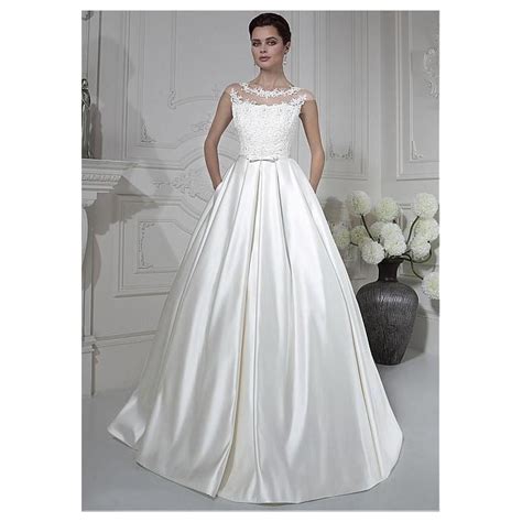 Marvelous Tulle And Satin Bateau Neckline A Line Wedding Dresses With Beaded Lace Appliques