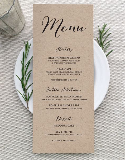 Simple Printed Menus Printed Wedding Menus Simple Rustic Etsy