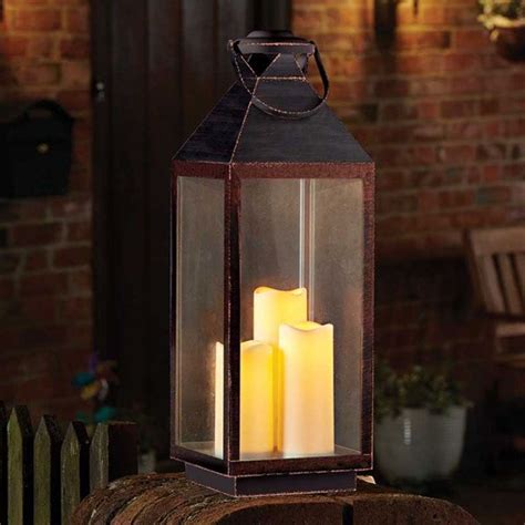 Oslo Copper Lantern With Flickering Flame Effect Stand Alone Lights