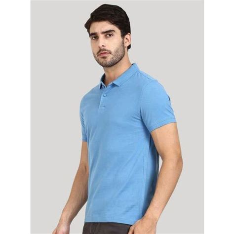 Plain Half Sleeve Mens Blue Collar Neck Cotton T Shirts Size S Xxl At